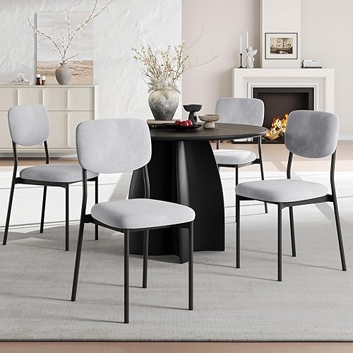 Juego de 4 sillas de comedor tapizadas, sillas de comedor modernas y apilables, sillas de cocina con respaldo de terciopelo suave y patas de metal