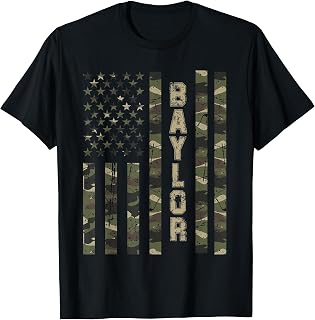 Baylor Texas United States Distressed Camo w US Flag T-Shirt