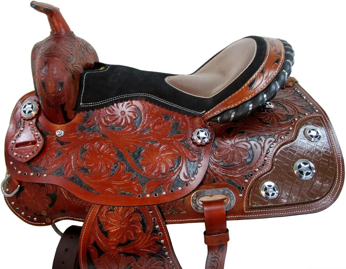 Comfortable Trail Western Saddle 15 16 17 18 Pleasure Horse Tooled Leather Tack Set SQHB