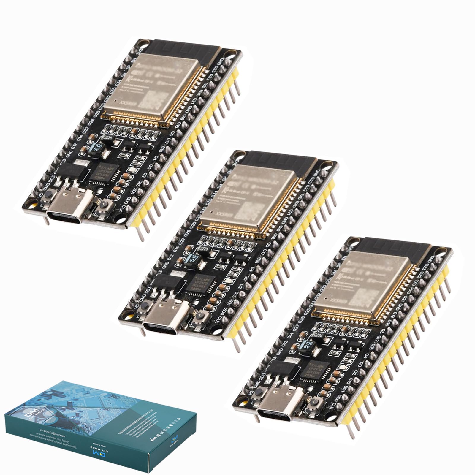 Diymore 3PCS ESP32 USB C pour ESP32 NodeMcu Carte de développement 2.4 GHz WLAN WiFi Bluetooth CP2102