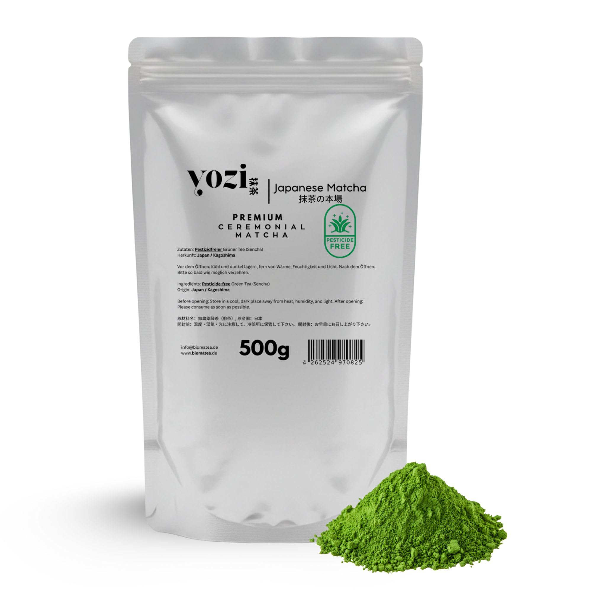 Yozi high ceremonial grade Matcha Pulver | aus Japan - Kagoshima | Pestizidfreier Matcha in höchster Reinheit | Premium Matcha Tee Pulver Single Origin | ersten Ernte (500g Vorratspack)