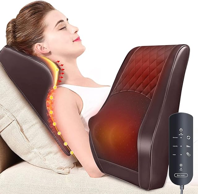 Boriwat Back Massager with Heat Massagers for Neck and Back 3D Kneading Massage Pillow for Back Neck Shoulder