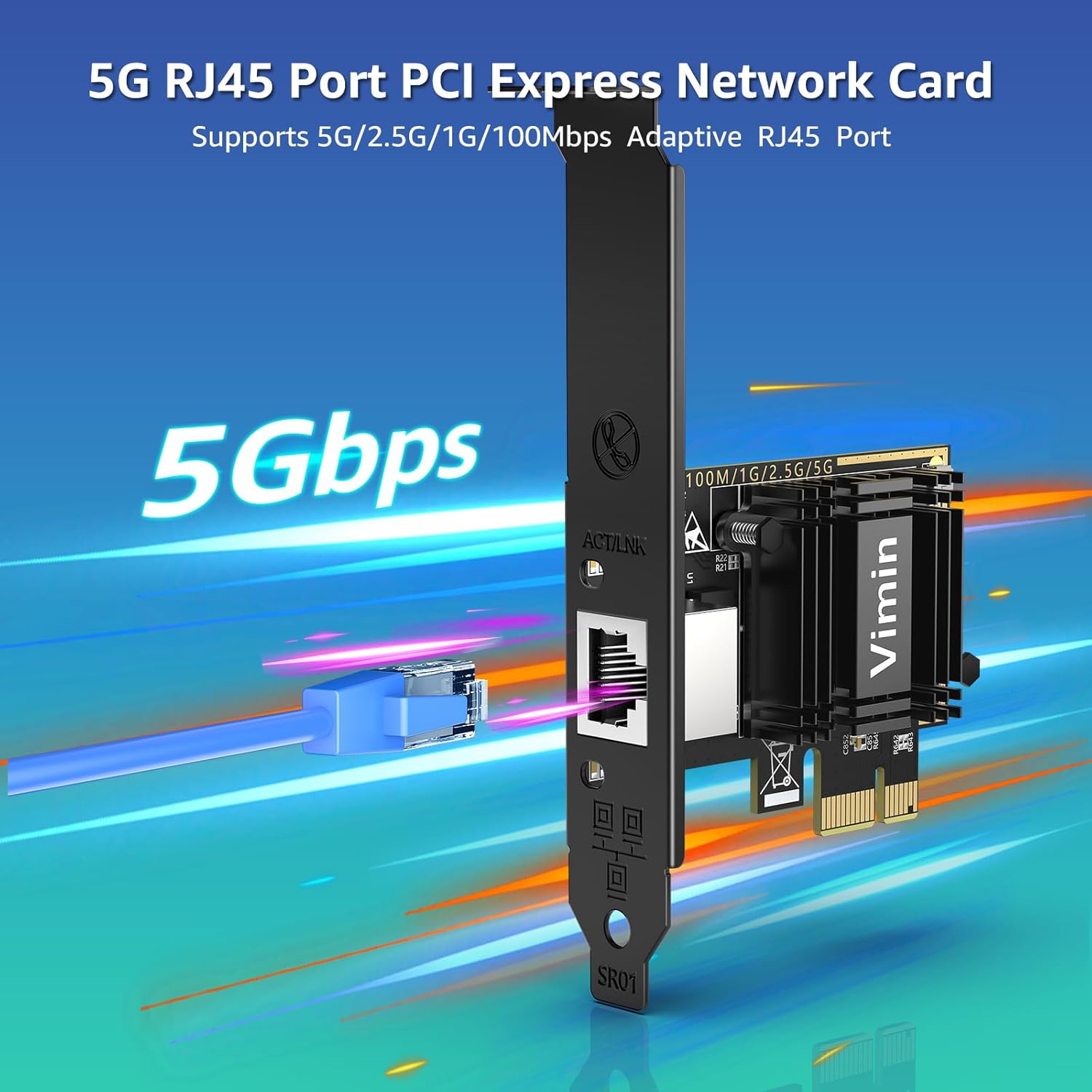 5G Base-T PCIe Network Card with RTL8126, VIMIN 5G Network Card RJ45 Port, 5G/2.5G/1000/100 Mbit/s, PCI Express Ethernet Adapter for Windows10/11, Vmware and Linux, Support WOL, for PCle x4, x8, x16 - Image 2