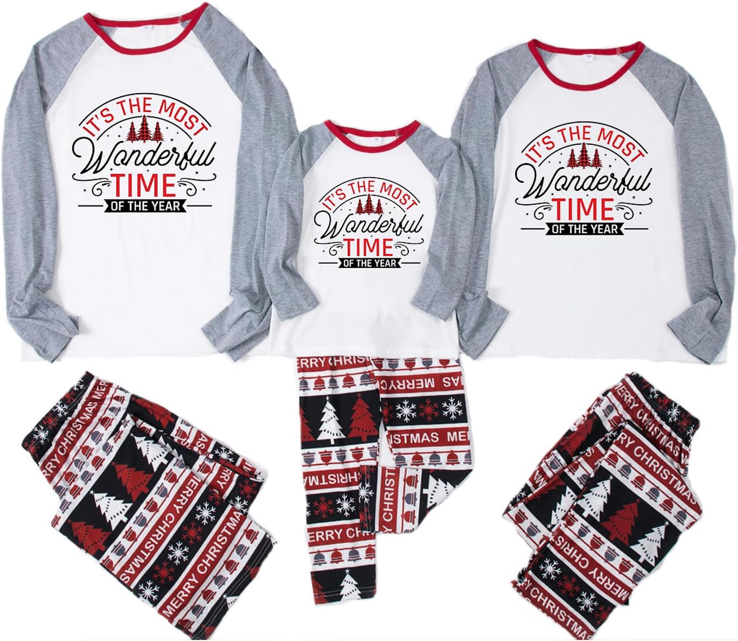 Family Christmas PJs Matching Sets, Cute Holiday Pajamas Printed Top and Pants, Xmas Jammies for Couples/Men/Women Women Large Grey Time