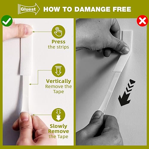 Miniatura 5 de 32 pares de tiras para colgar cuadros (64 tiras), tiras adhesivas de gancho y bucle, cinta adhesiva de doble cara para paredes, sin daños, adhesivo