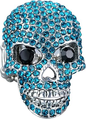 Szxc Womens Skull Stretch Ring Fit Finger Size 7 to 9, Elastic Band Ring, Moving Jaw, Silk Scarf Holder, Women Biker Jewelry