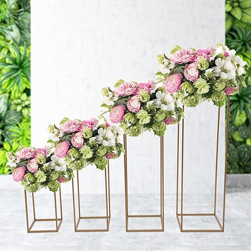 Miniatura 4 de 4 piezas de soporte de flores para boda, florero, soporte de columna geométrico de metal dorado para el día de San Valentín, boda, fiesta,