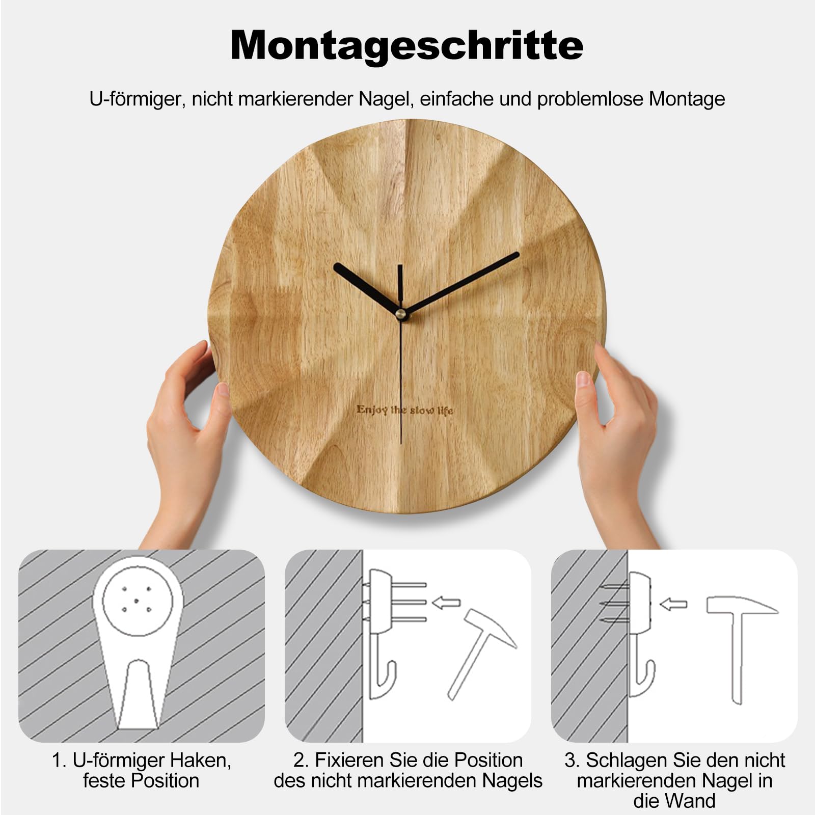 Ergocar Wanduhr, Modernes Minimalistisches Design Holzwanduhr Ruhig 30 cm (11,81 Zoll) Alle -Gesalidiertes Holz Geeignet Für Wohnzimmer, Schlafzimmer, Wand -Dekoration