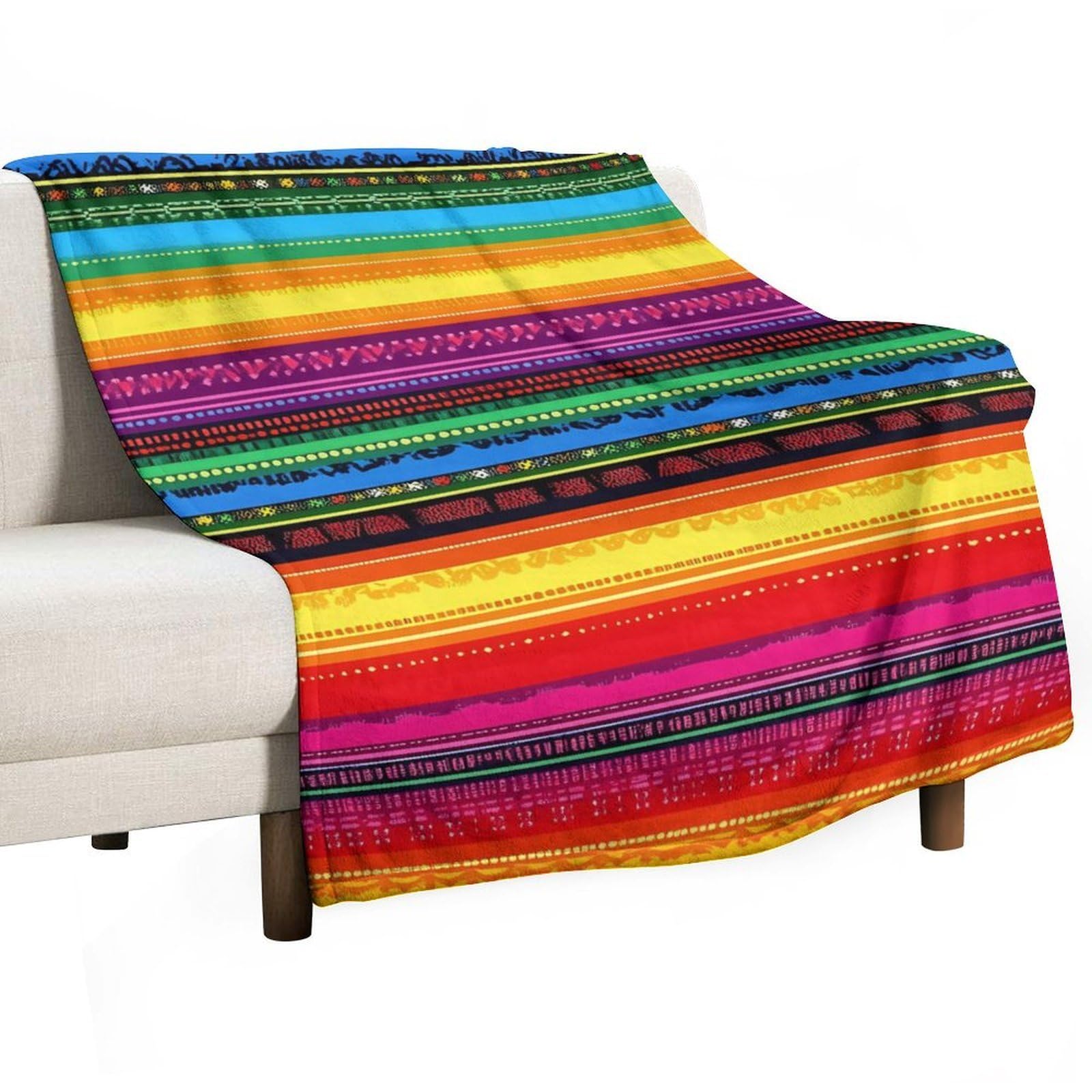 Cgsbngha Style Mexican Serape Colorful Stripes Flannel Fleece Blanket Lightweight Soft Throw Blankets For Sofa Couch Bed Chair