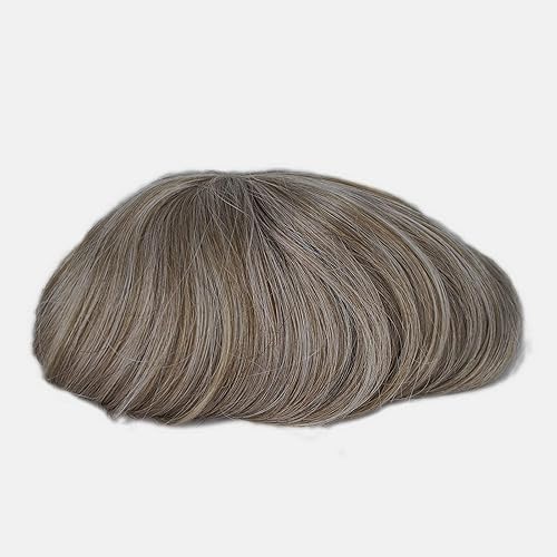 Miniatura 7 de pelo gris toupee para hombres piel fina cabello humano marrón claro mezclado pelo blanco 660 #