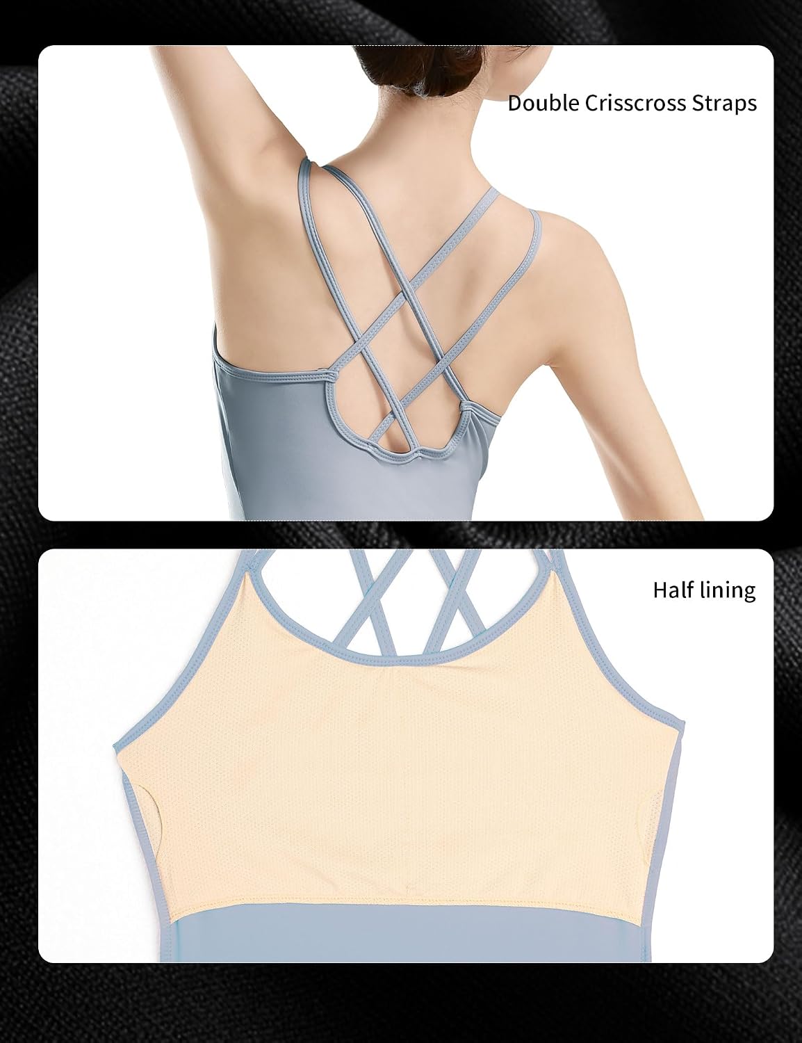Women' Ballet Camisole Dance Leotard, Double Crisscross Straps Gymnastic Bodysuit
