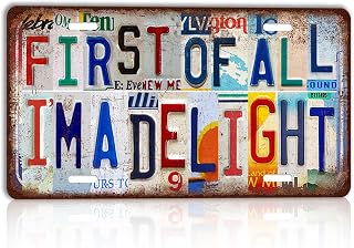 Vintage Tin Sign First Of All I'm A Delight Funny Sassy License Plate Wall Decor for Bedroom Girl Cave Kitchen Home 12x6 Inch