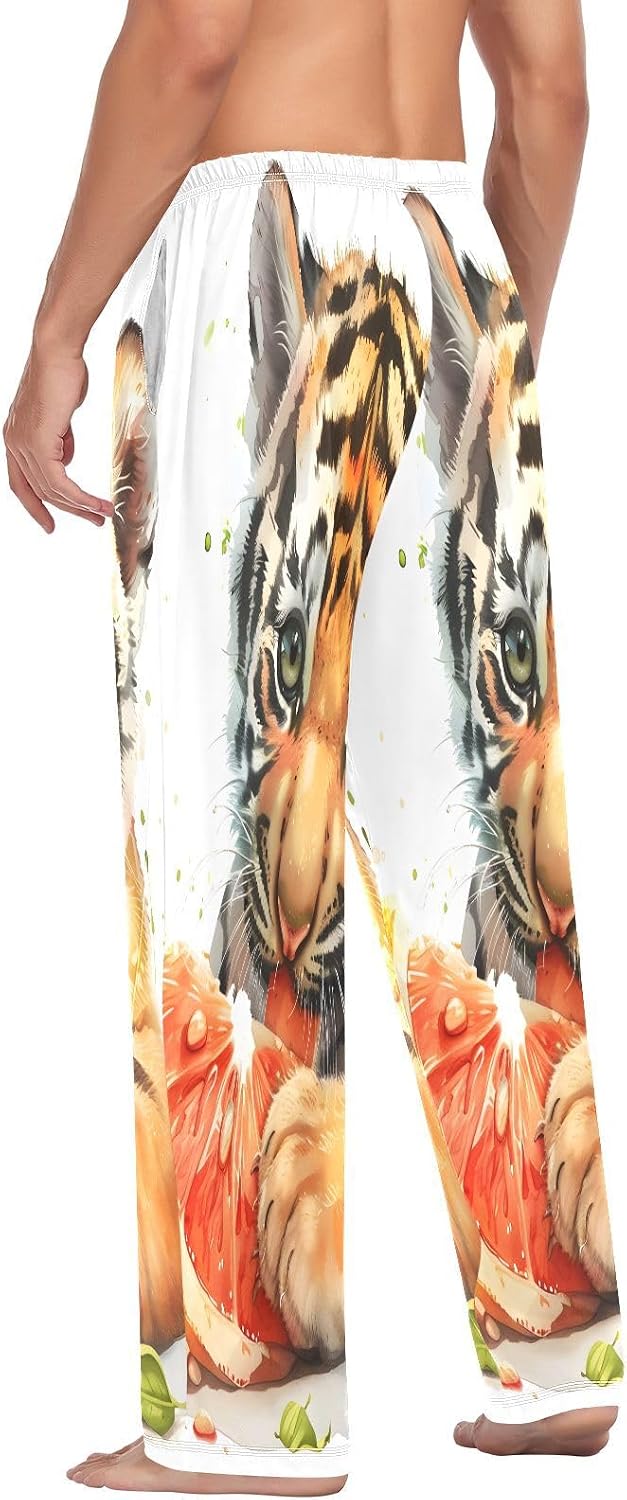 ALAZA Cute Tiger Waterlemon Men's Pajama Pants Men Cotton Pajama Bottoms with Pockets, S
