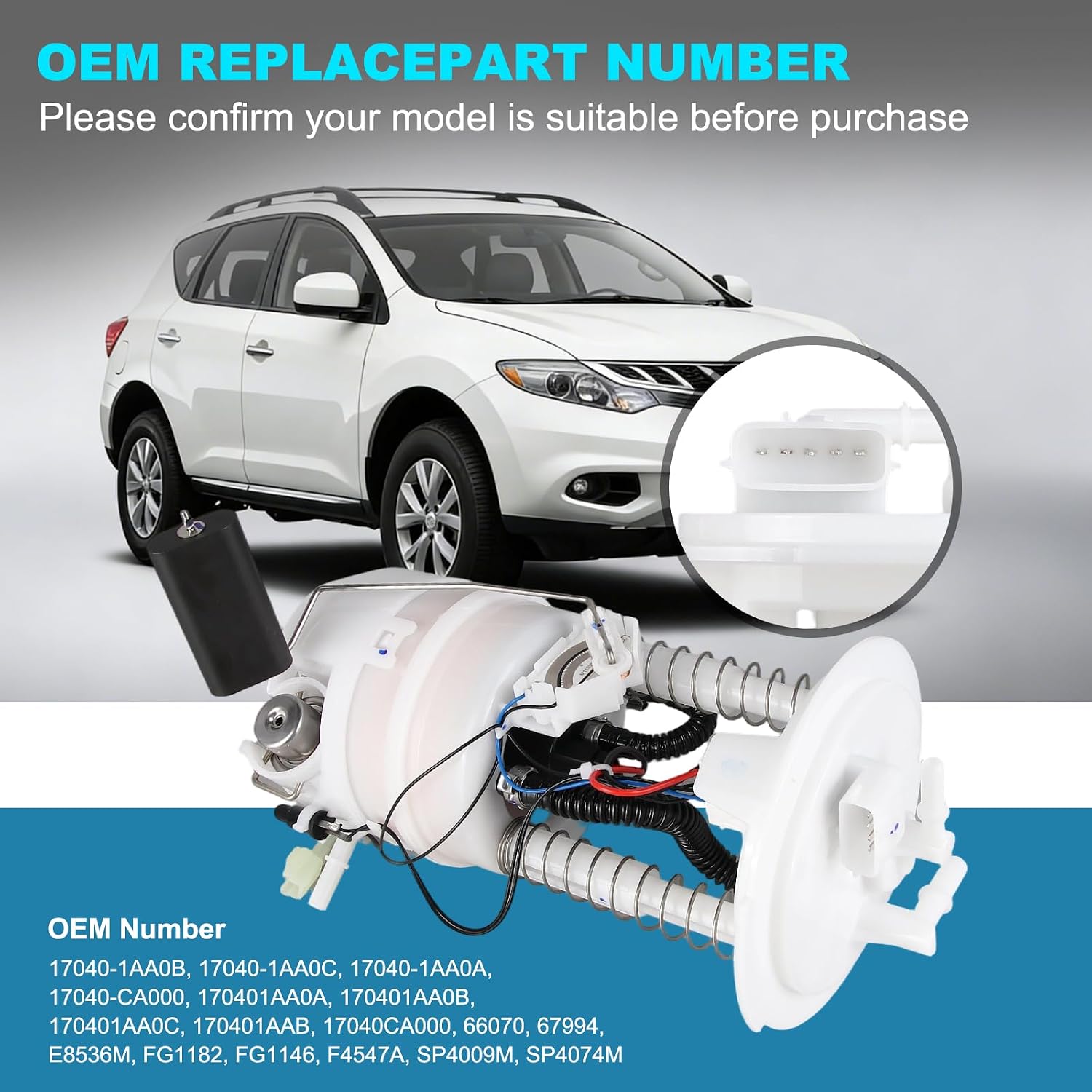 OTO-K Electric Fuel Pump Module Assembly Compatible with Nissan Murano 2003-2014, V6 3.5L, Gas, Left, Two Tube Ports, Replace# 170401AA0A