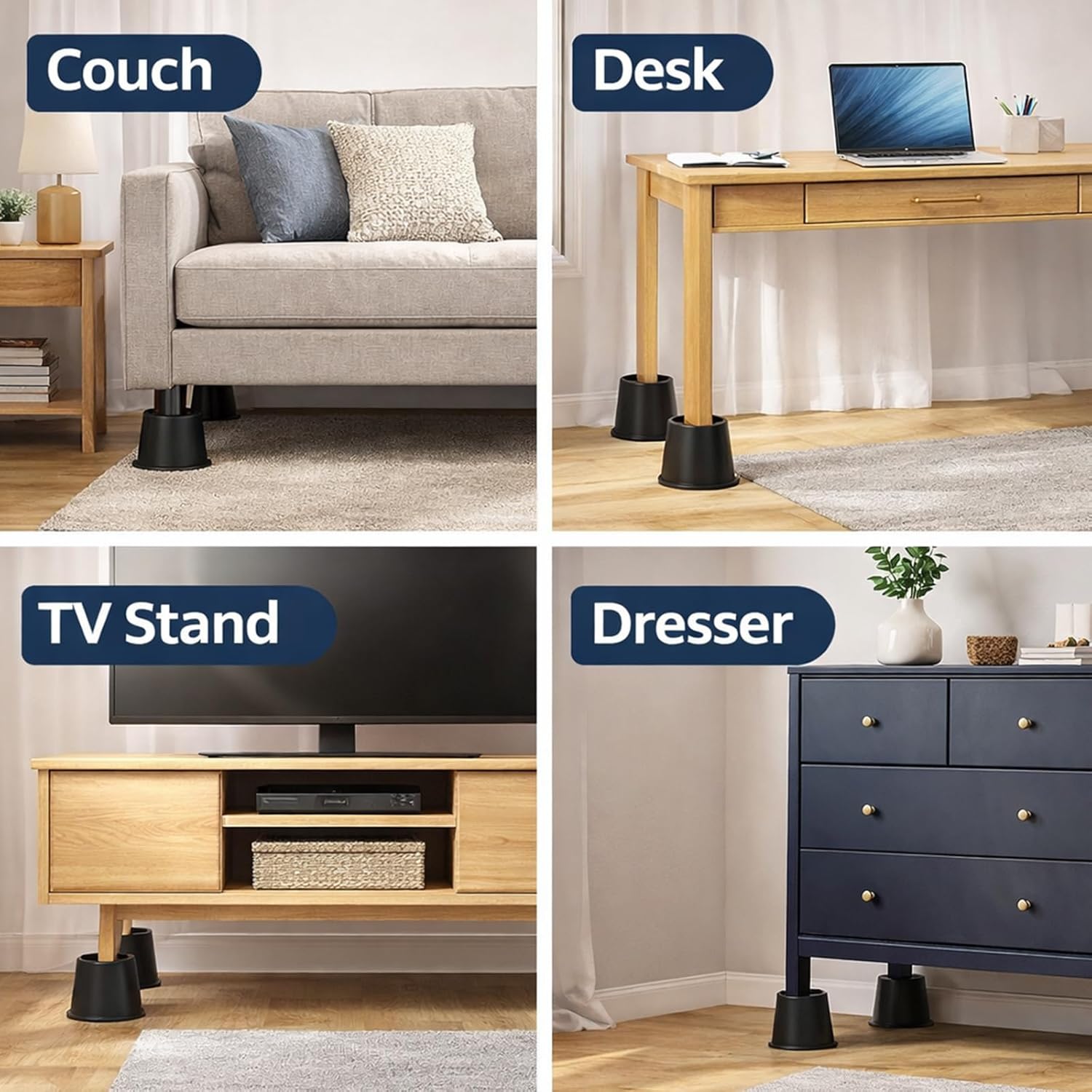 4 Inch Heavy Duty Bed Risers – Set of 9 Round Furniture Risers for Beds, Sofas, Tables, and Chairs – Supports up to 13500 Lbs