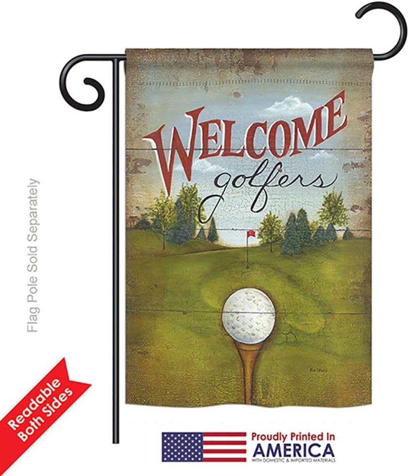 Welcome Golfers Garden House Flags Set Sports Golf 18 Hole Ball Championship Club Entertainment Activity Physical Small Decorative Gift Yard Banner Double-Sided Made In USA 28 X 40