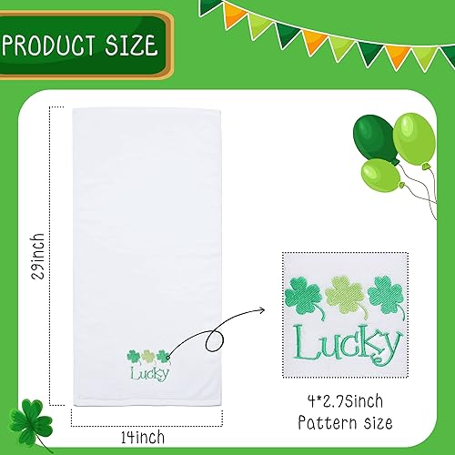 Miniatura 4 de Juego de 2 toallas de mano irlandesas del Día de San Patricio, 100 % algodón, bordadas, gnomo verde, trébol, juego de 2 toallas decorativas para