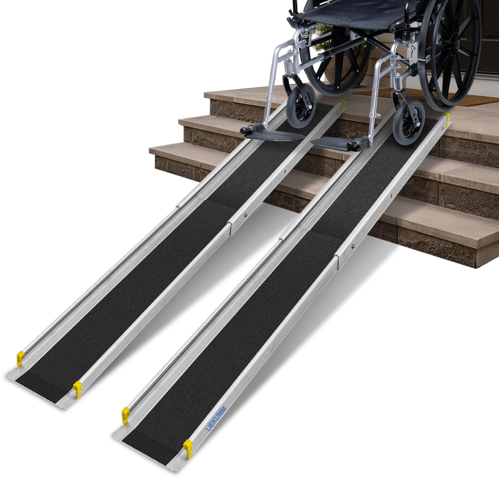 LIEKUMM Rampa telescópica para sillas de ruedas de 105 a 183 cm, capacidad de carga de 300 kg, rampa telescópica para umbrales de puerta, sillas de ruedas eléctricas, bicicletas, 3 longitudes