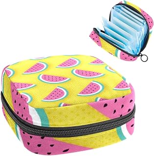 Bolsa de almacenamiento para almohadillas de servilletas sanitarias, bolsa de copa menstrual, organizador de bolsas de período para almohadillas femeninas, tampones, patrón de sandía, fondo amarillo