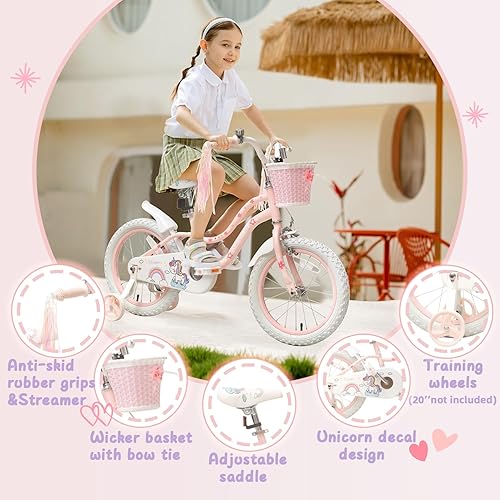 Miniatura 3 de Princess Style Girls Bike with Basket for 2-13 Years Old Kids and Toddlers, 12 14 16 18 Inch Bicycle for Children with Training Wheels and