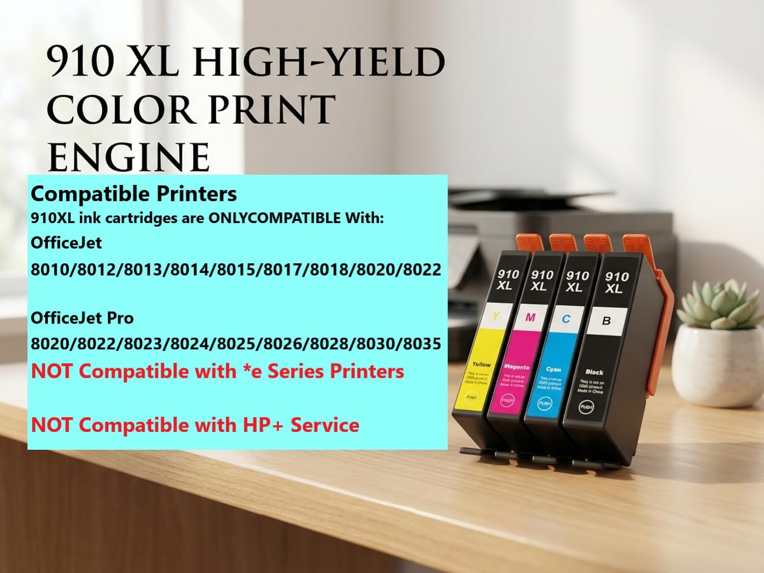 910XL Ink Replacement for HP 910XL Ink Cartridges Combo Pack High-Yield Compatible with HP OfficeJet Pro 8020 8030 Series Printer OfficeJet 8010 Series Printer(4-Pack-Black XL and Color XL)