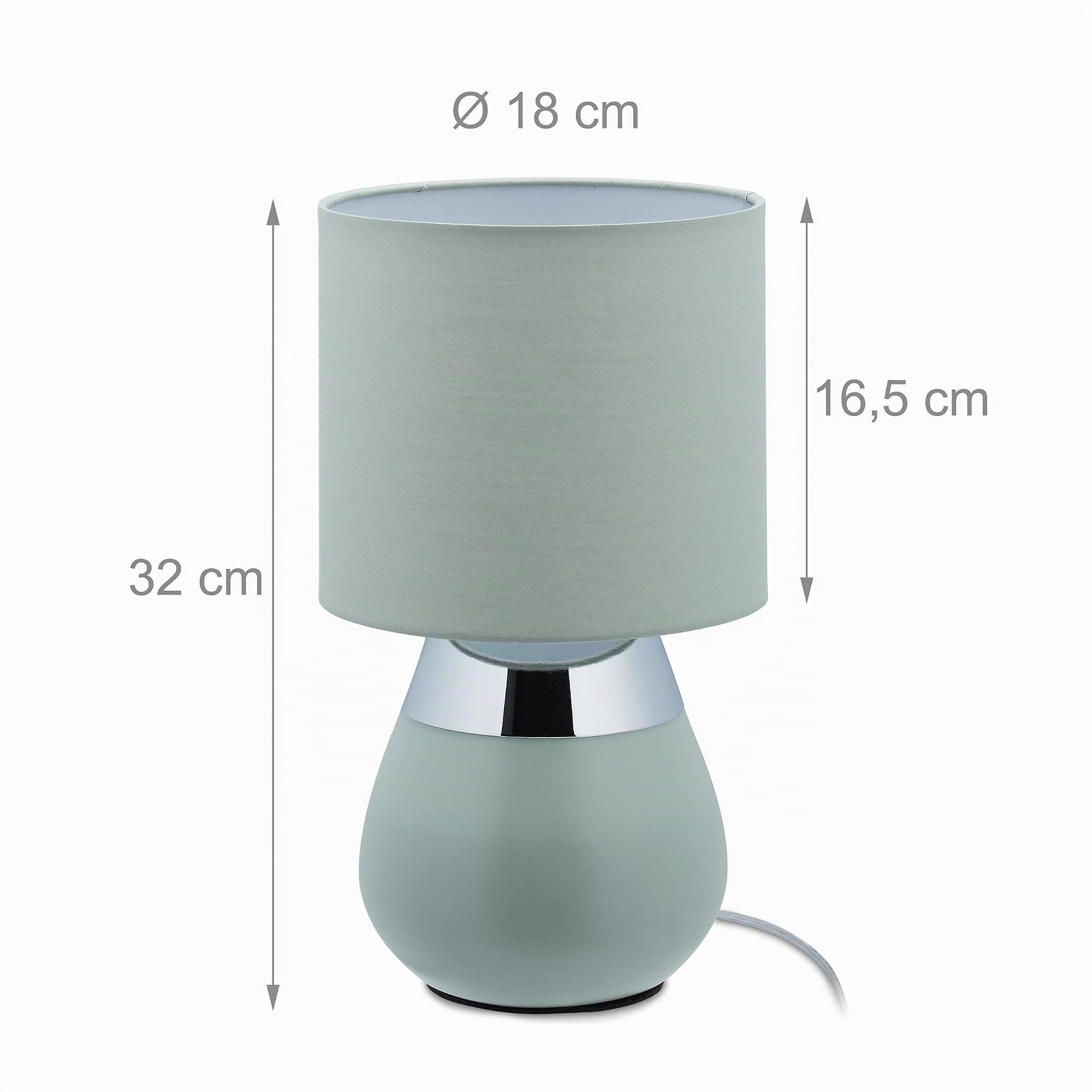 Relaxdays Lampada da Comodino, Funzione Touch, E14, Luce Indiretta, Abat Jour Moderna con Paralume, HxD: 32x18 cm, Verde