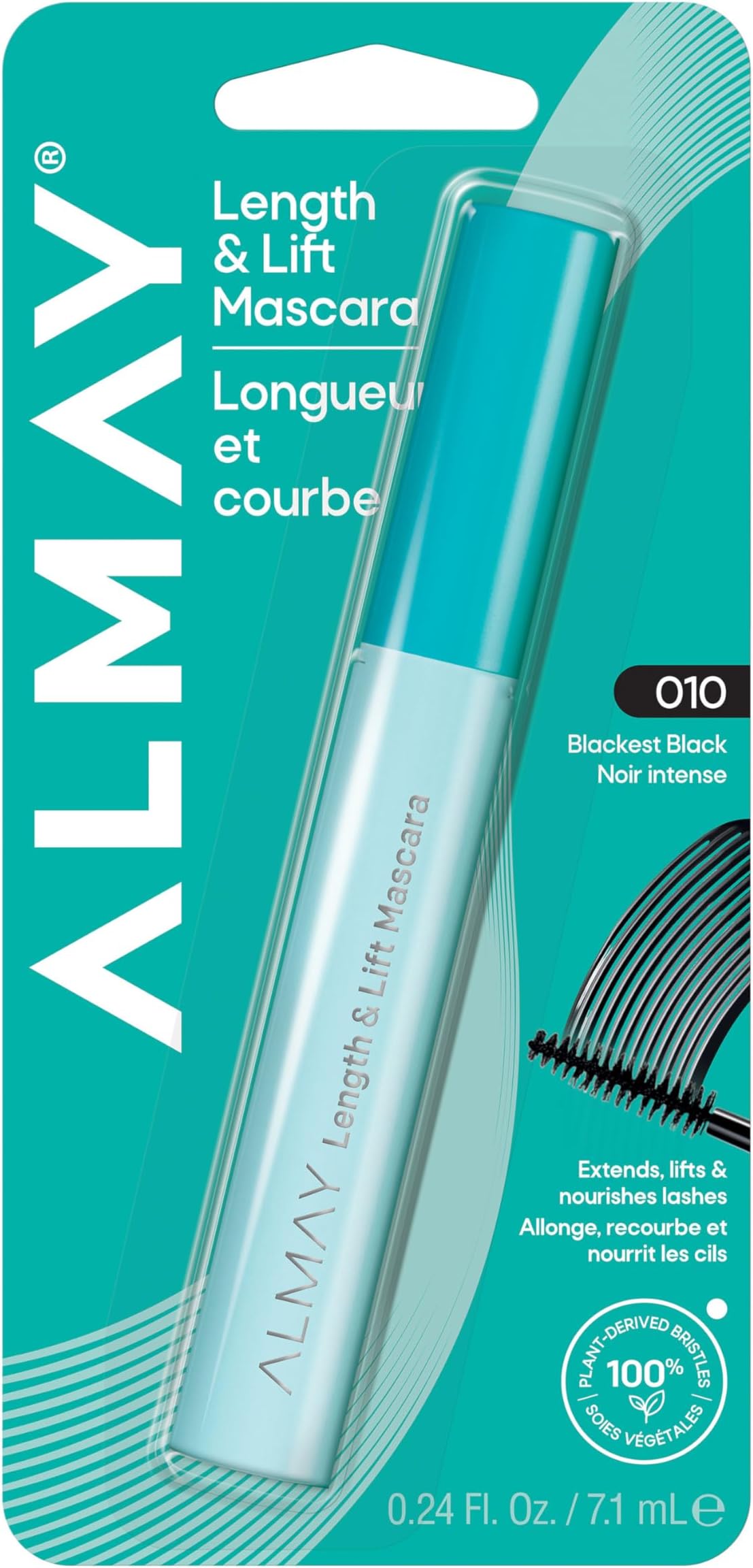 Lengthening Mascara, Volume & Lift, Eye Makeup, Hypoallergenic and Fragrance Free (Packaging May Vary), 010 Blackest Black, 0.24 fl oz