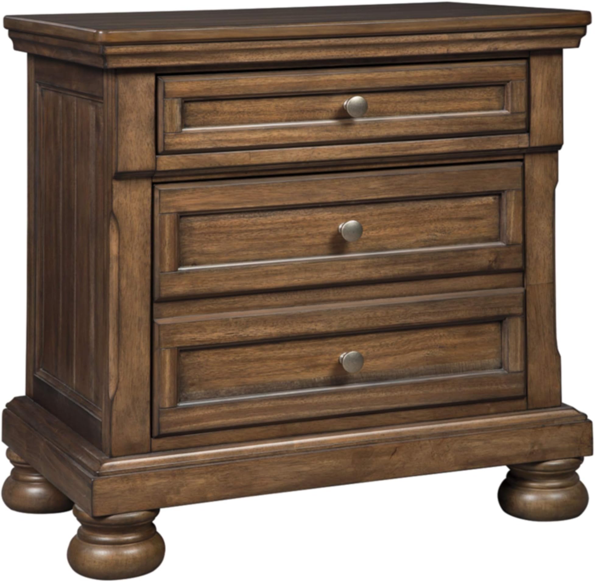 Signature Design by Ashley Flynnter Traditional 2 Drawer Nightstand with Hidden Pull-Out Tray, 30" Tall, Tobacco Brown
