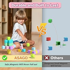 Asago Magnetic Blocks for Toddlers 1-3, 56PCS 1.34in Large Macaron Magnet Building Cubes for Kids, Stem Preschool Stack Construction Educational Toys for 3-5 Years Old Boys Girls