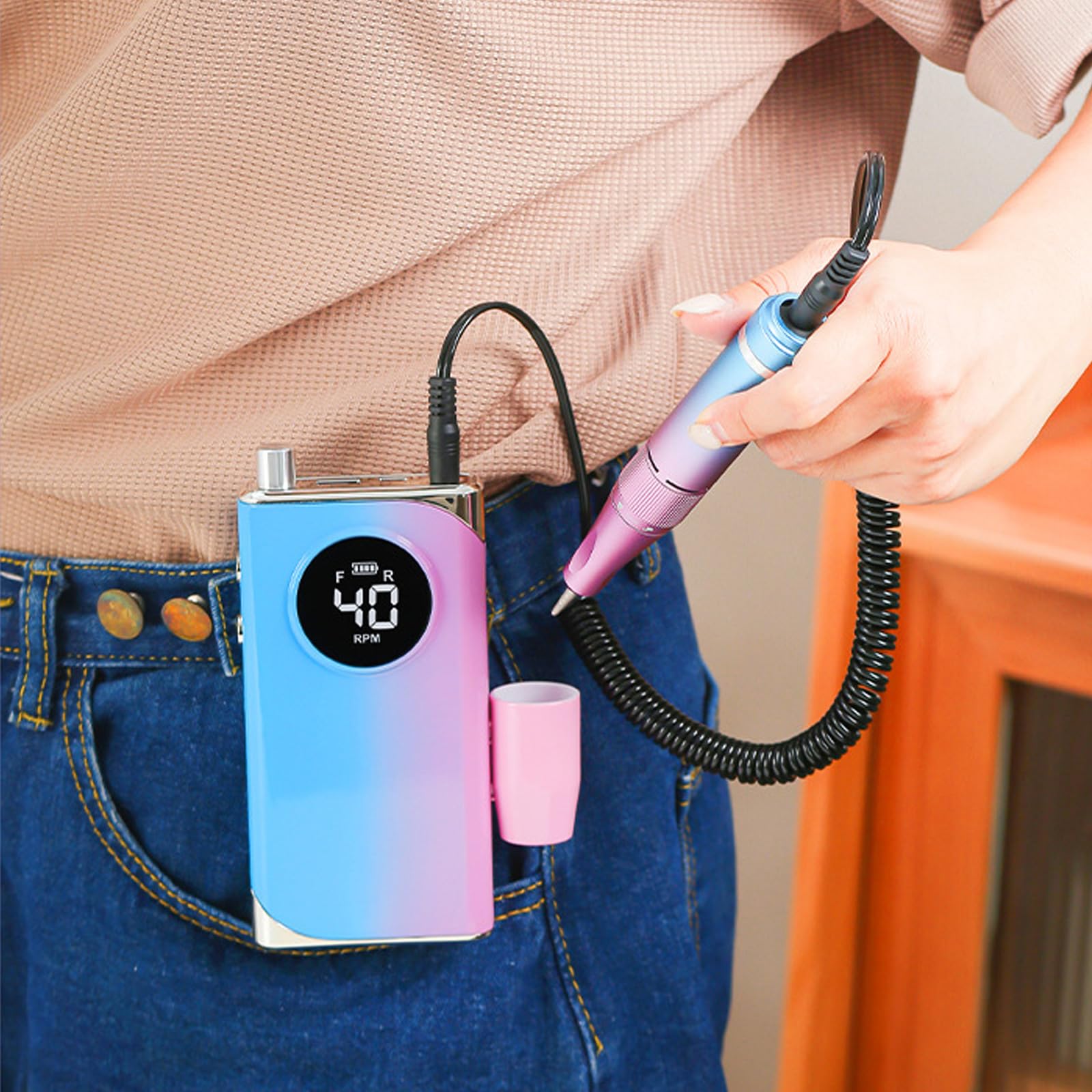Taladro de uñas portátil 40000 RPM, máquina de eléctrica recargable E para pulido de gel acrílico y eliminación de kits electrónicos inalámbricos con puntas