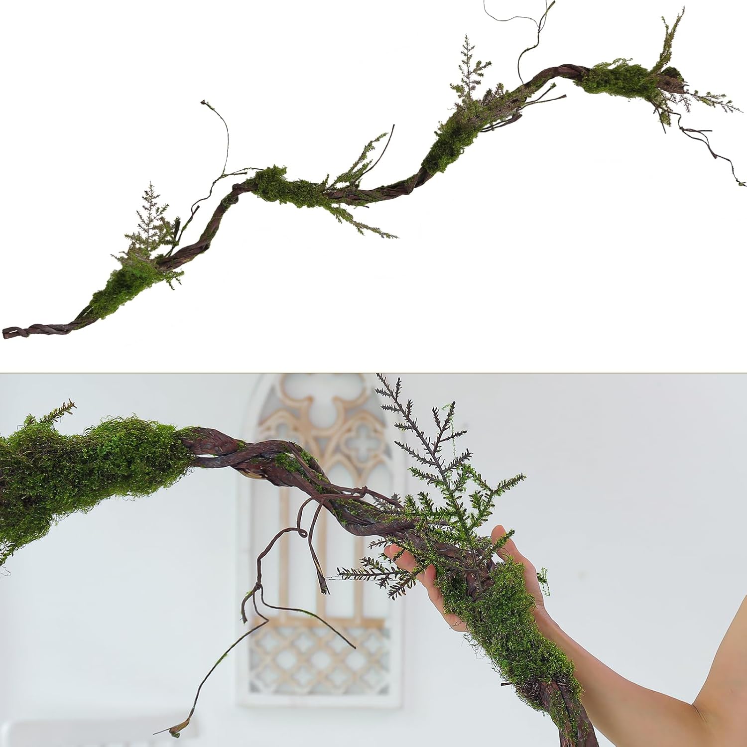 1Pcs 78.9inch Large Bendable Artificial Craft Moss Garland Faux Tall Tree Trunk Branches Grape Vines for Halloween Haunted Mansion Wedding Arch Room Outdoor Mantel Wall Hanging Forest Greenery Decor - Image 8