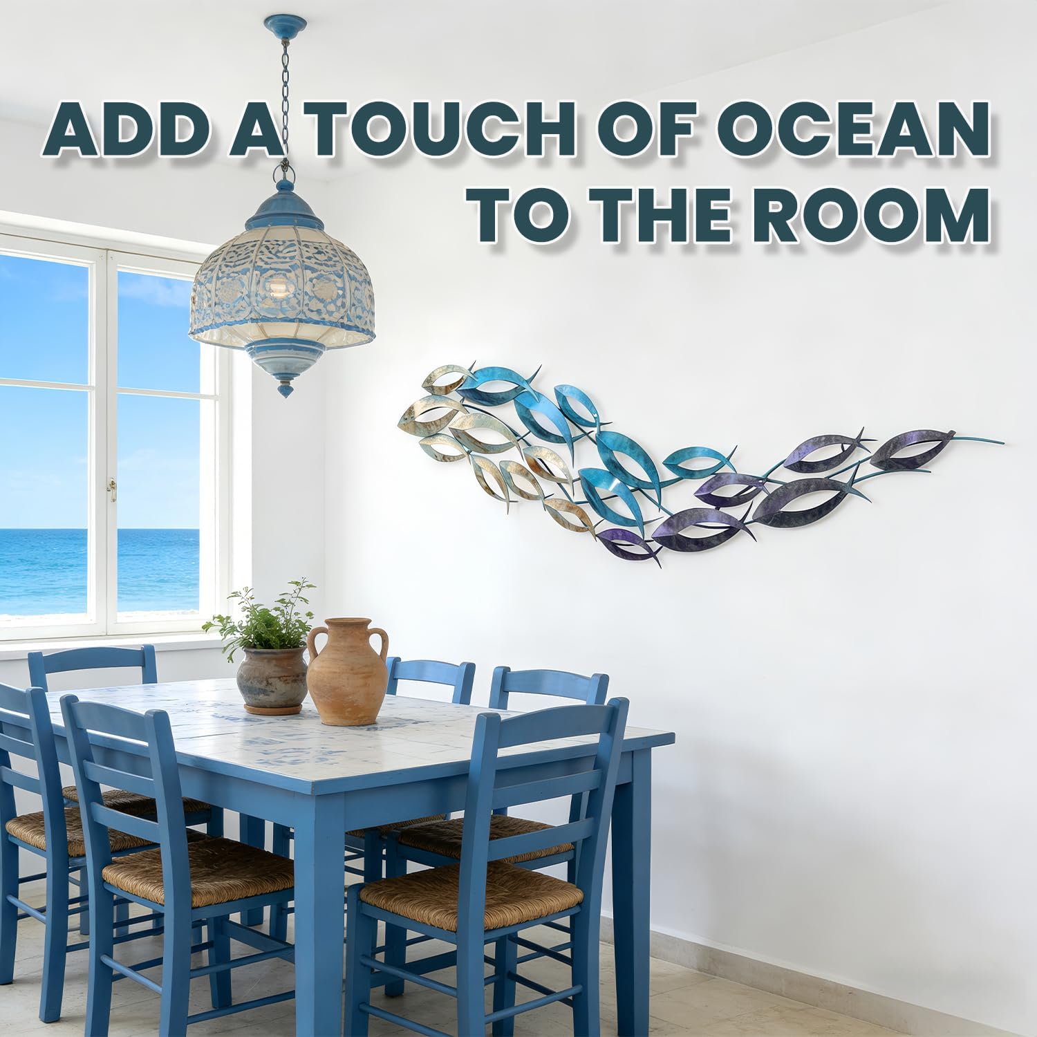 SUN RDPP Metal Fish Wall Art Decor, Large Coastal Ocean Metal Fish Wall Hangings Decor Wall Sculpture for Living Room Bedroom (C)