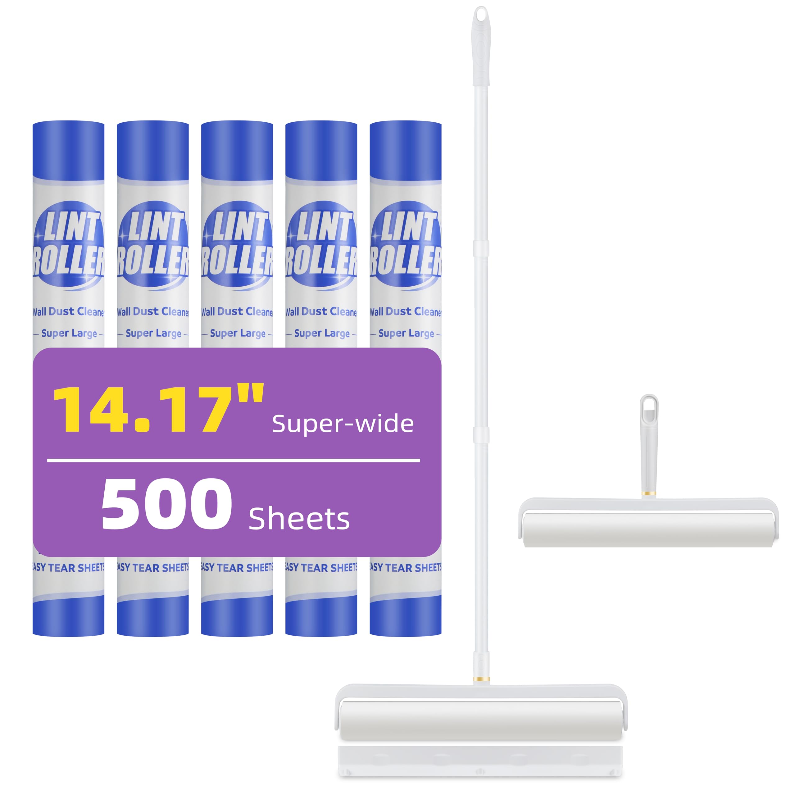 Photo 1 of **UNTESTED**
14.17" Extra-Wide Lint Roller Kit with 5 Refills & Dust Cover | Reusable Pet Hair Remover for Furniture, Car, Clothes | Extendable Handle (100 Sheets/Roll?Toyal 500 Sheets)