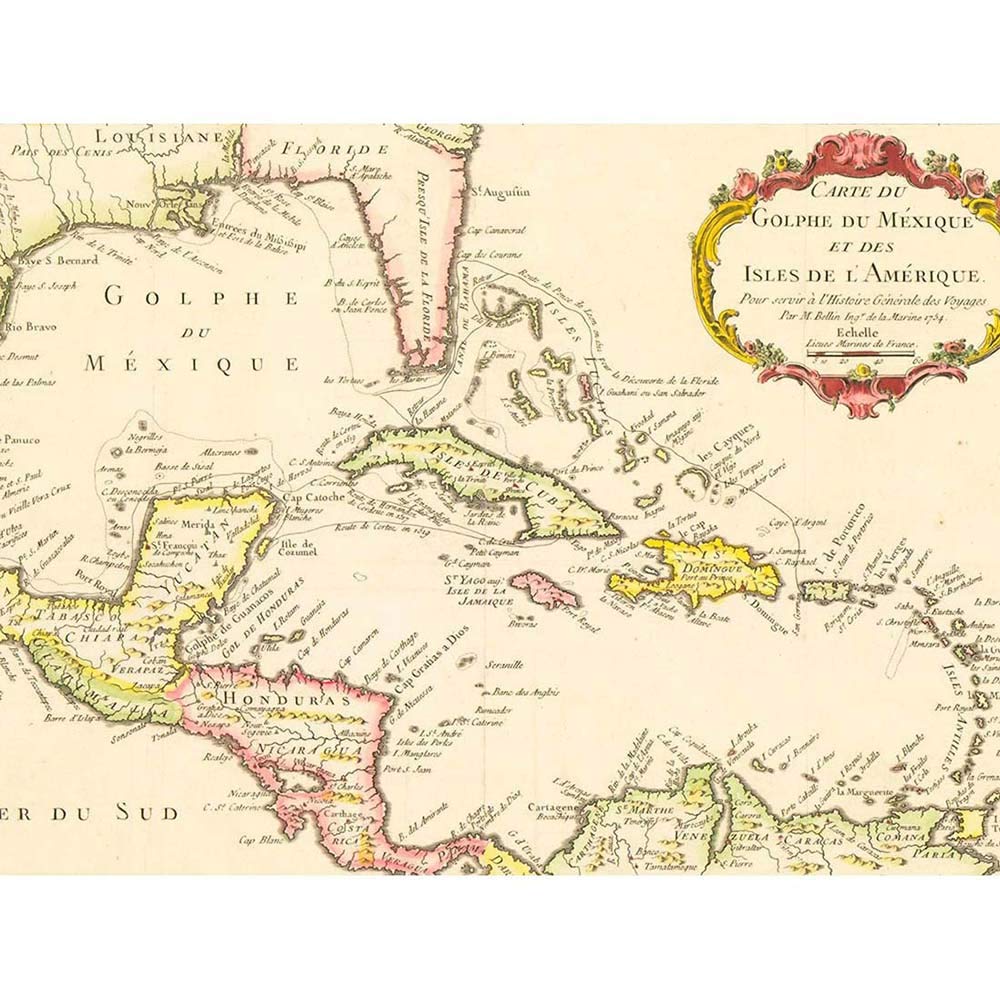 Wee Blue Coo Map Gulf Mexico Caribbean Sea Central America Cuba 1754 France Art Print Poster Wall Decor 12X16 Inch