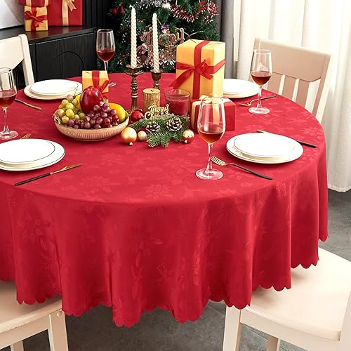 Miniatura 98 de Mantel Redondo Dorado Mantel de Mesa con Patrón de Hojas Borde Festoneado Sedoso Suave Impermeable Lavable 50 Pulgadas Cubierta de Mesa de Tela