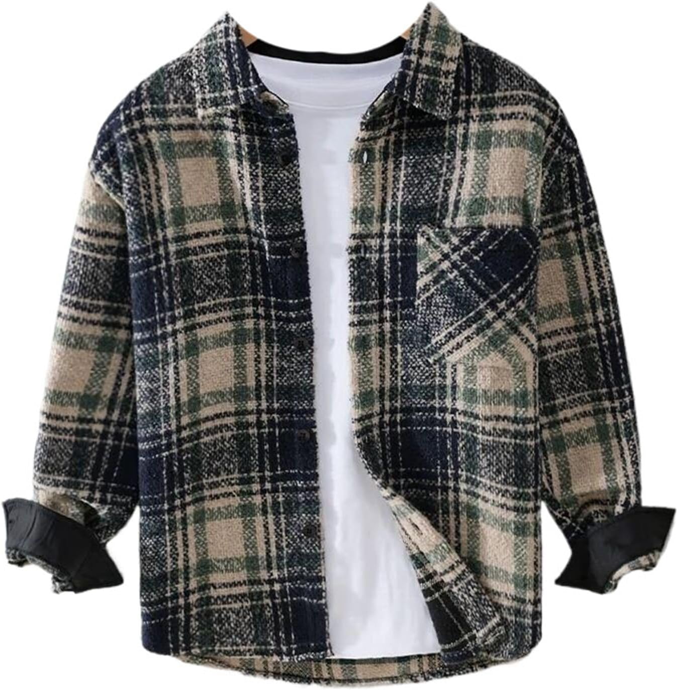 Autumn Winter Long-Sleeve Plaid Shirt Men Thickened Tops