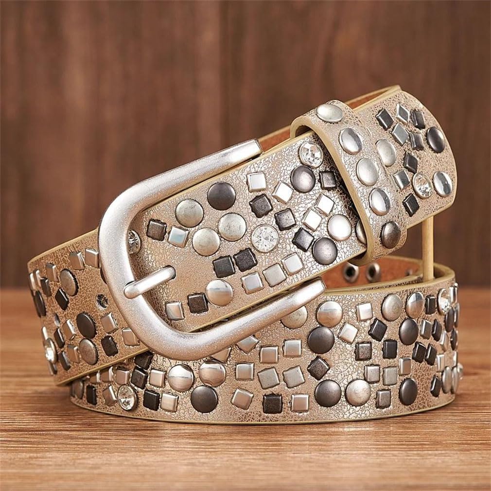 3.7Cm Pu Leather Rivet Belts Women Studded Strap For Jeans