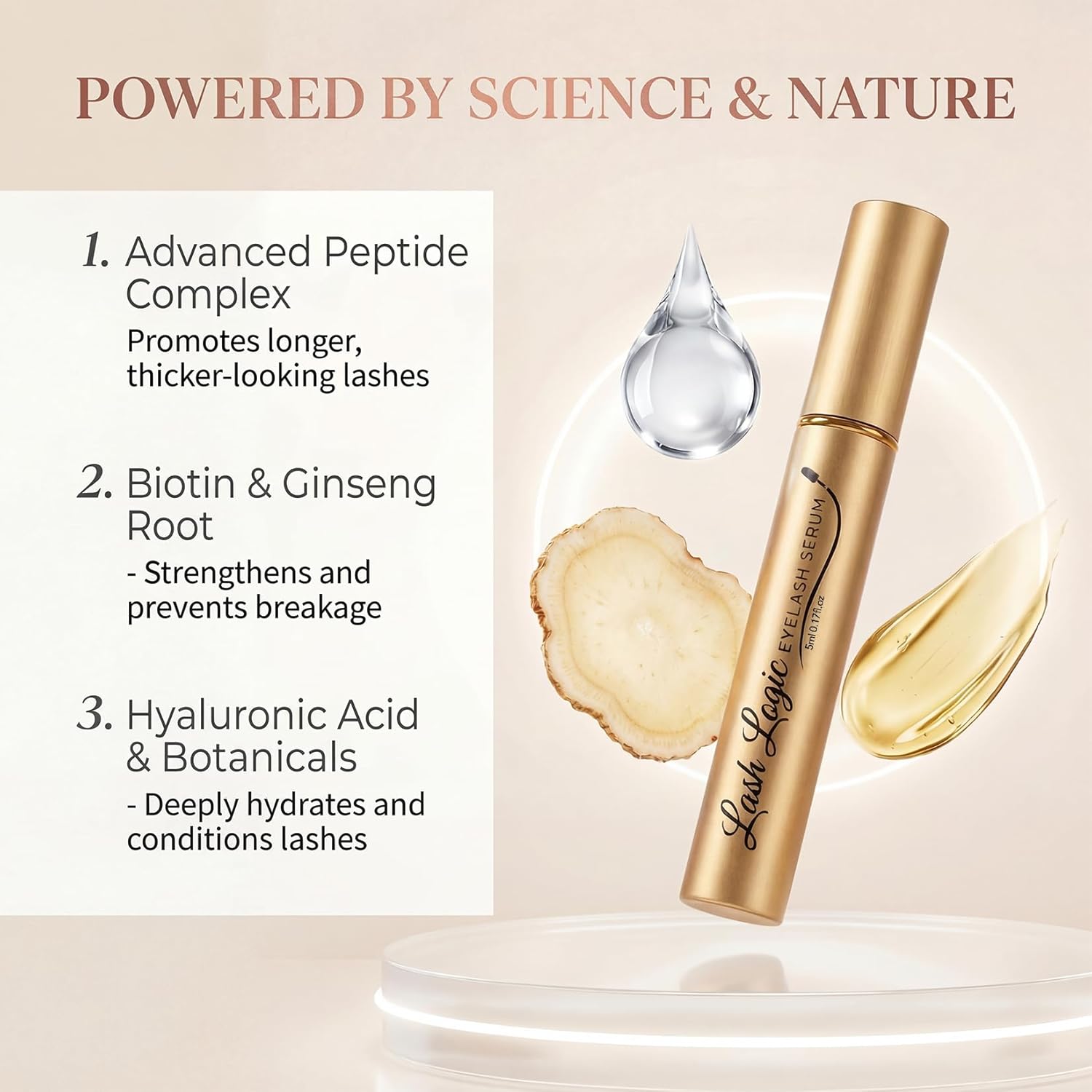 Eyelash Growth Serum - Advanced Peptide for Longer, Thicker, Fuller Looking Lashes - Vegan Lash Enhancing Treatment for Brows & Extensions - Gentle for Sensitive Eyes (Large 5ml) - Image 3