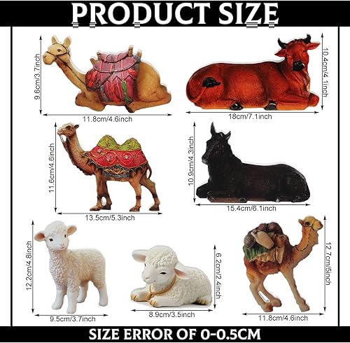 Miniatura 2 de Menkxi Juego de 7 piezas de animales de Navidad de madera para belén de animales, camel, oveja, burro, vaca, belén, animales de mesa, para la santa,