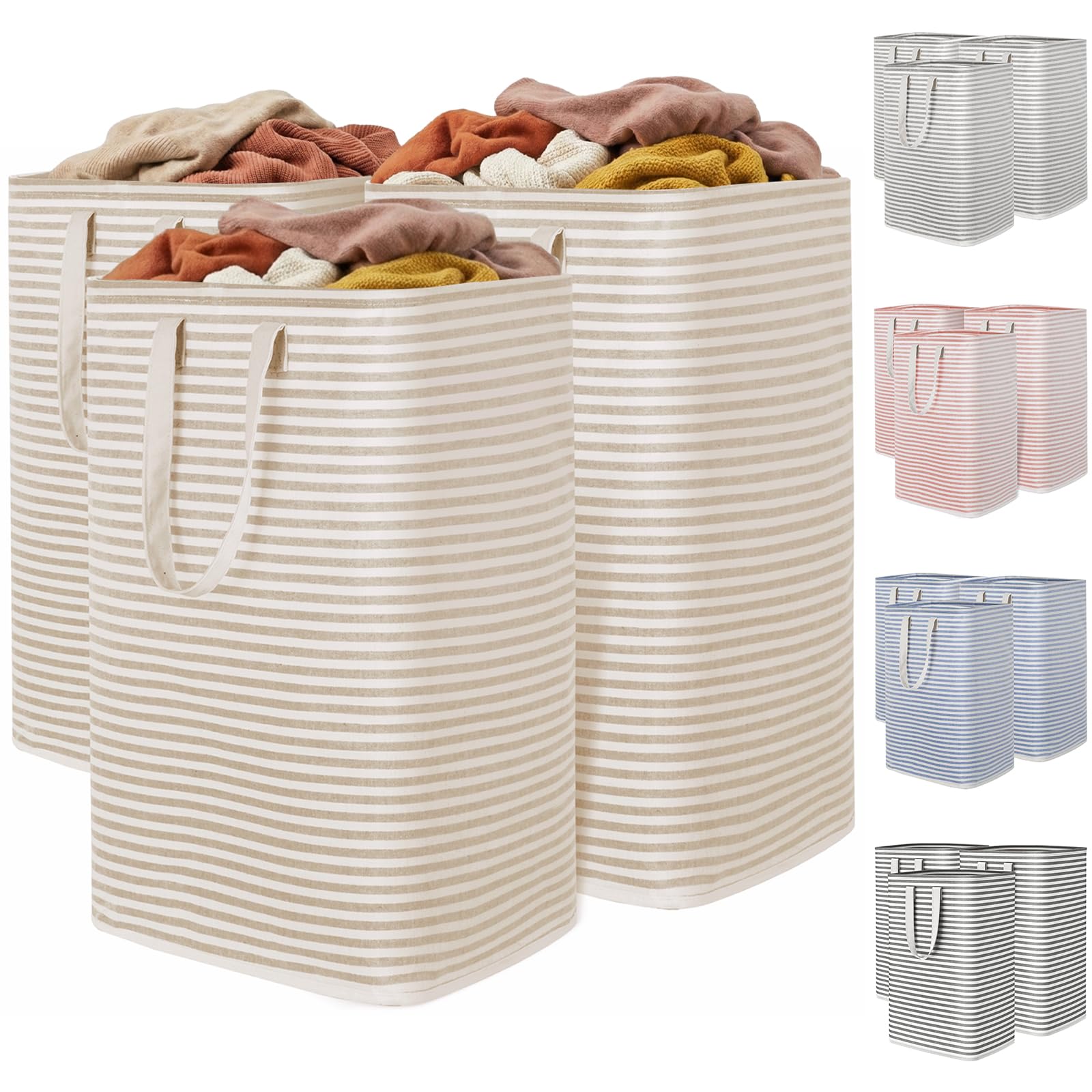 Lifewit 80L Large Laundry Baskets, Laundry Hampers Bags, 3 Pack, Beige