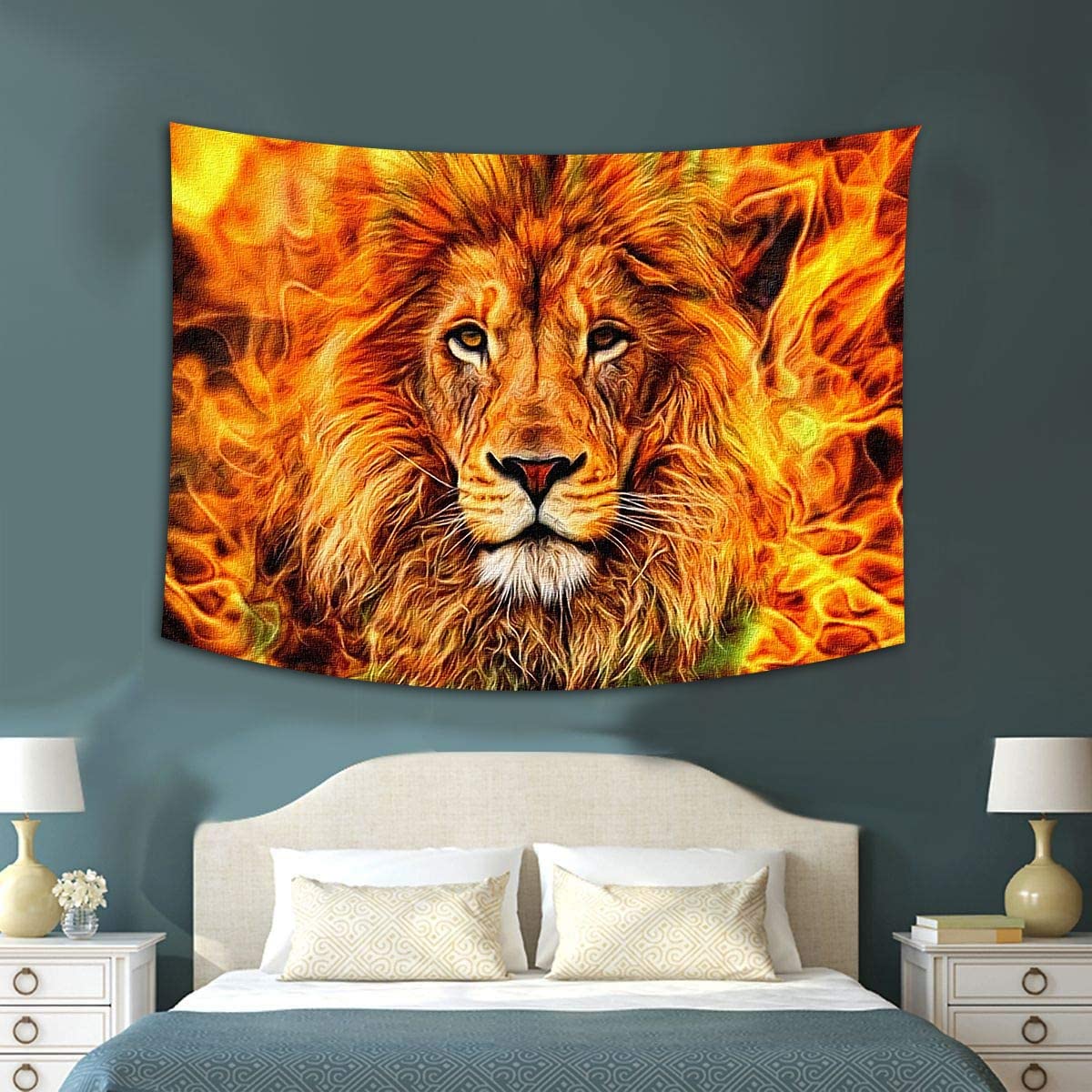 Rasta Lion Head Tapestry - 60x40in Lion of Judah Wall Art for Home Decor