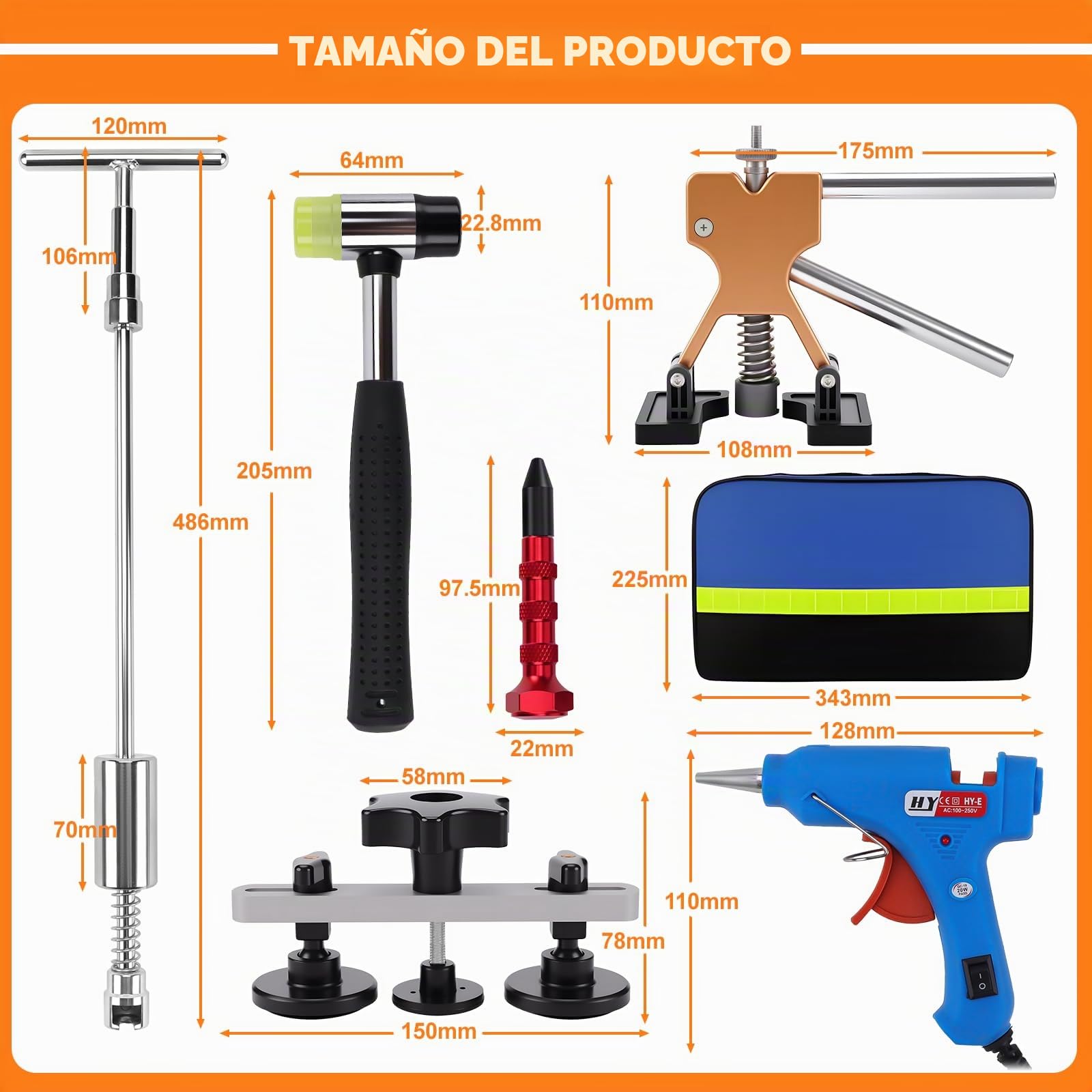 KAOLALI Kit de Extractor de Abolladuras de Coche, 78Pcs Kit de reparación de abolladuras, con Extractor de Abolladuras Dorado de Puente y Pistola de Pegamento para Reparación de Abolladuras de Coche