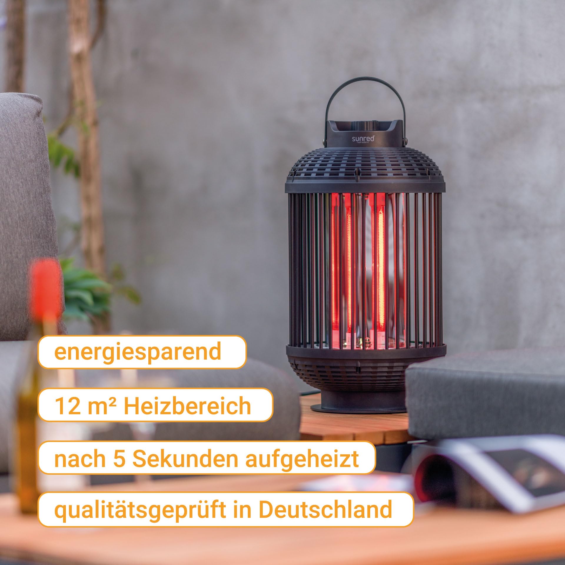 Sunred Grzejnik stołowy Indox, 1200 W, halogenowy, czarny