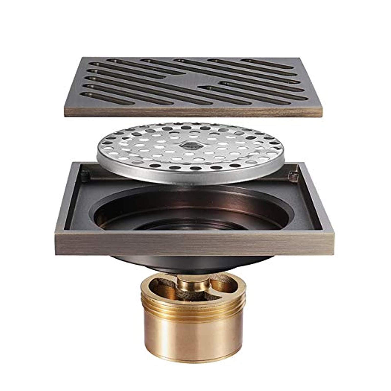 Drain de sol de douche en laiton carré 4 pouces bronze avec couvercle amovible