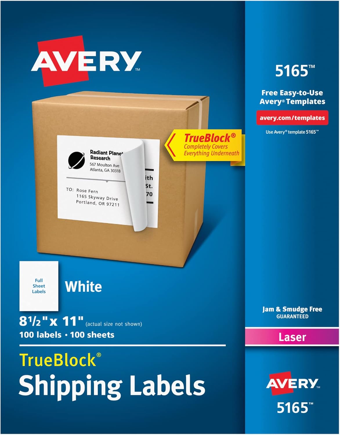 Avery(R) White Laser Permanent Full-Sheet Labels, 8 1/2in. x 11in., Box Of 100, 5165