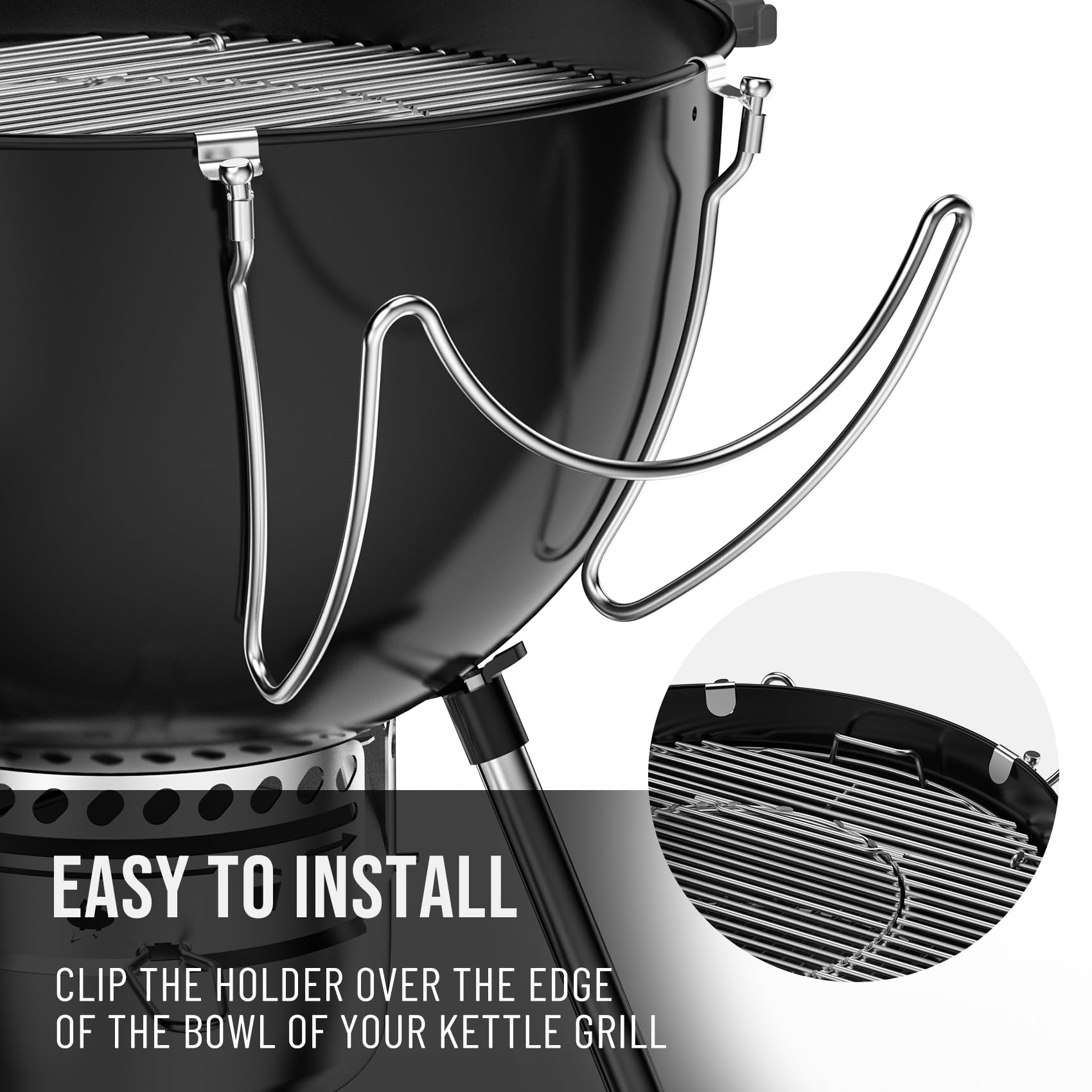 Charkettle - Soporte para tapa de parrilla de acero inoxidable compatible con parrillas de 18/22/26, gran accesorio para parrilla 3