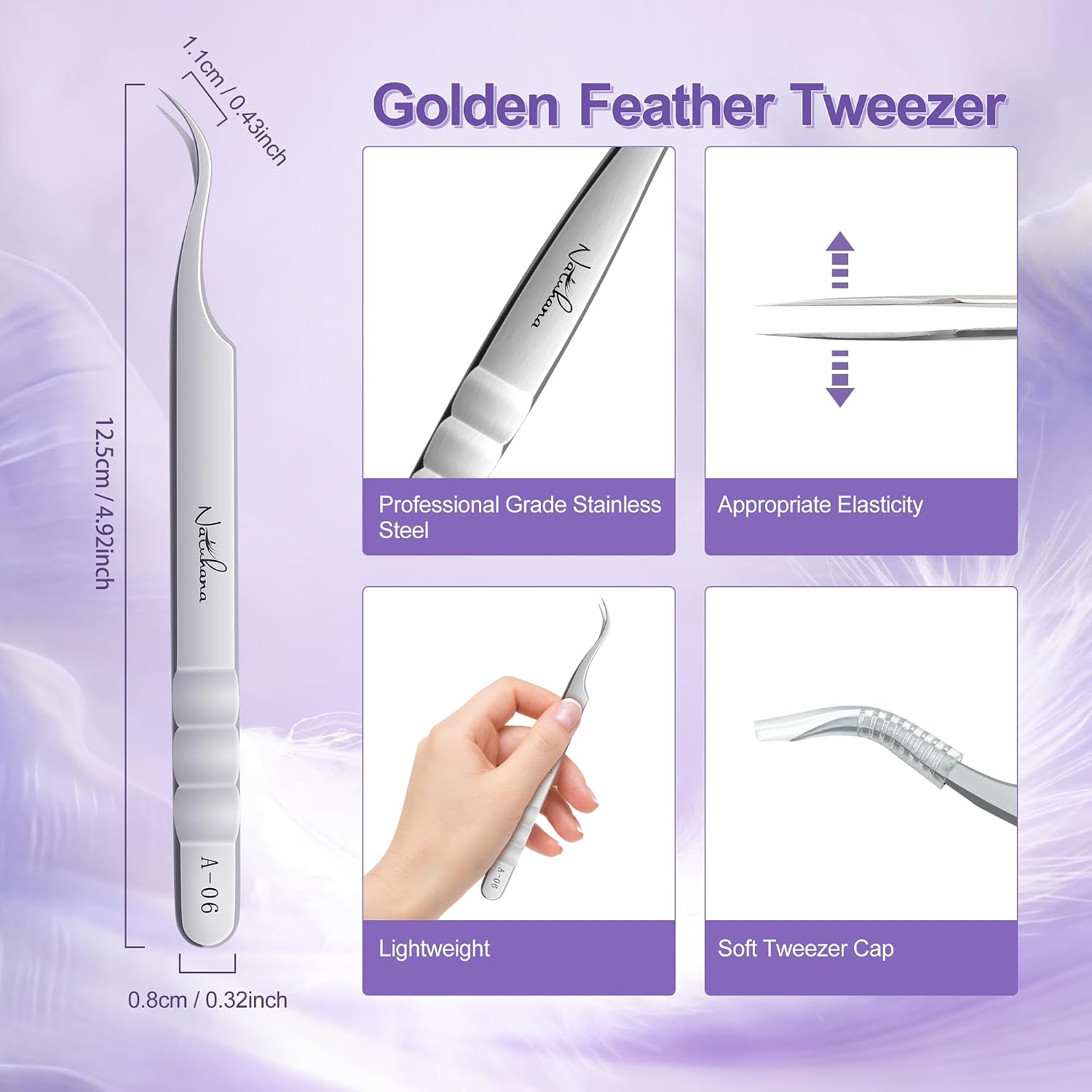 High Precision Lash Tweezers for Individual and Volume Eyelash Extensions Pointed Premium Stainless Steel Curved Fiber Tip Professional Isolation Tweezer