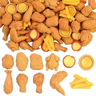 SUNNYCLUE 11 Styles 110pcs Simulated Chicken Realistic Chicken Legs Resin Faux Imitation Fake Artificial Realistic French Fries Egg Tart Model for Photography Kitchen Home Office Desk Prop Decoration
