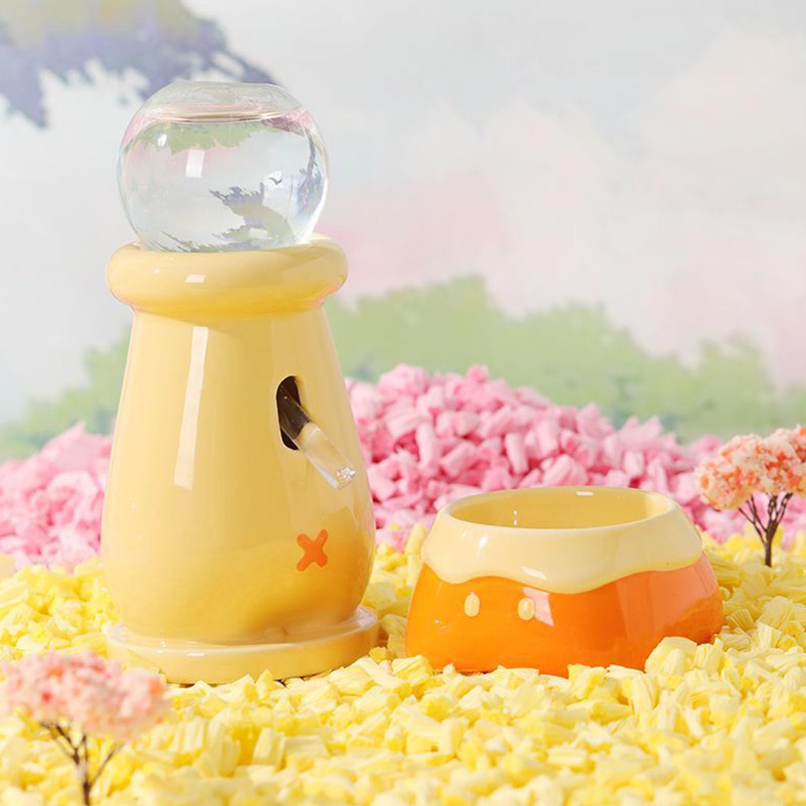 Mangiatoia ergonomica per piccoli animali in ceramica e ciotola per acqua, sistema di alimentazione per criceti, gabbia per criceti, ciotola decorativa per cibo e set di dispenser d'acqua