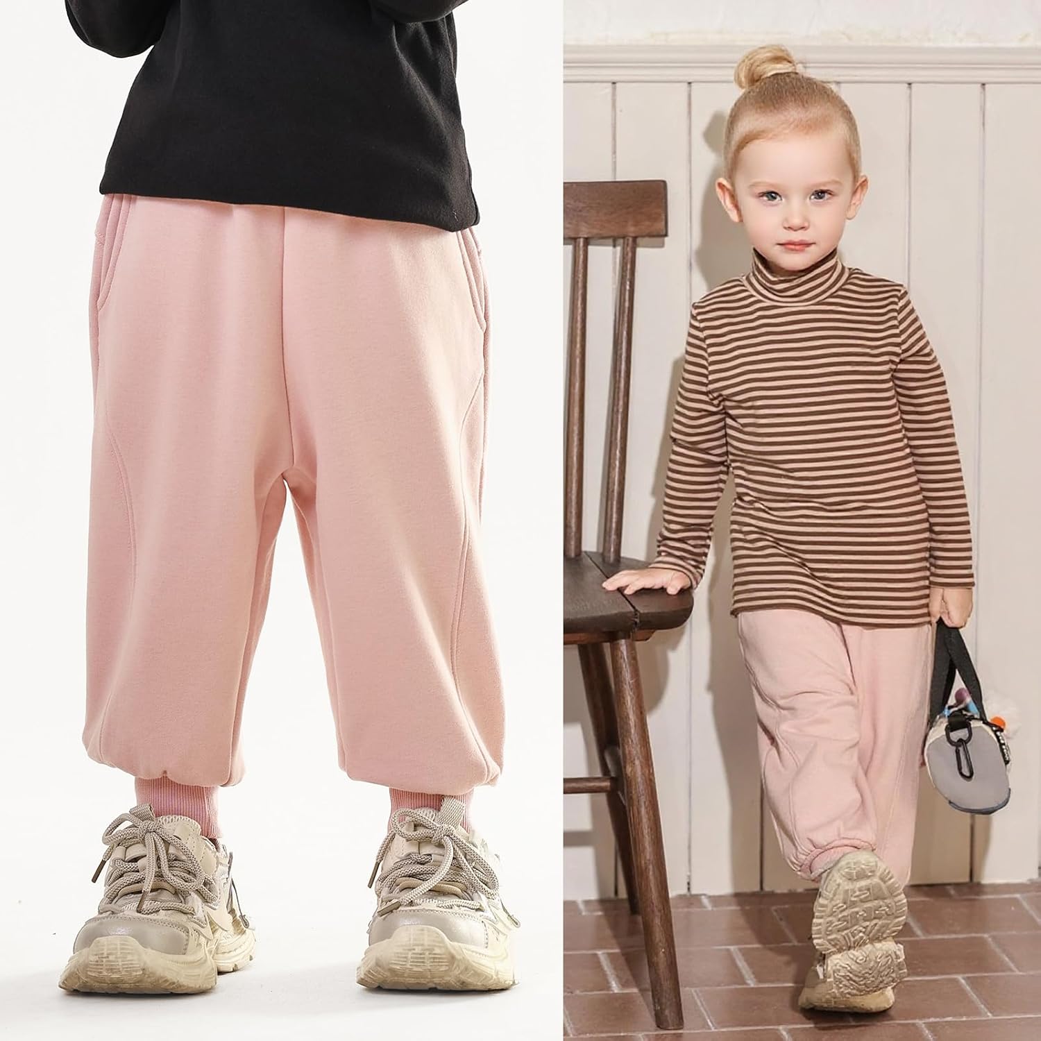 MINI PANDA Toddler Cotton Pull On Jogger，Stylish Girls' Pants - Image 5